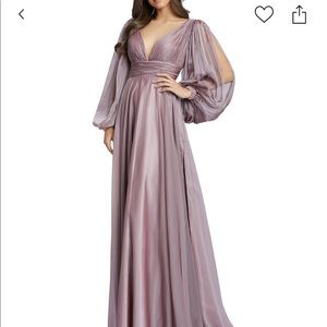 Mac Duggal Mesh Balloon Sleeve Gown